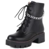 WMNS Ankle Chain Accent Leather Boots - Inside Zipper / Mid High Heel -SHOE TALK SELECTION 1 103