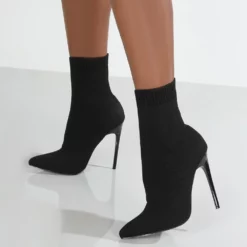 WMNS Sock Style Stiletto High Heel Boots - Pointed Toes