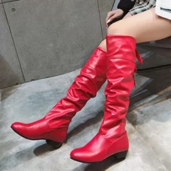 WMNS Slouch Style Tall Knee High Boots - Low Heel