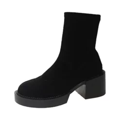 WMNS Offset Extra Wide Chunky High Heel Pull On Calf Boots