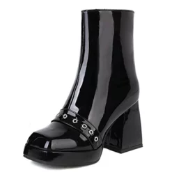 WMNS Rivet Strap Accent Zipper Platform Boots - High Chunky Heel