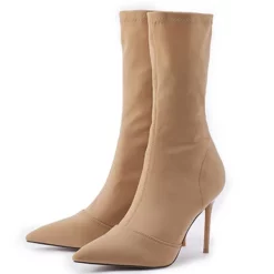 WMNS Elastic Fit Pull On Stiletto High Heel Boots - Pointed Toes