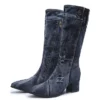 WMNS Torn Effect Denim Cover Pointed Toe Boots - Mid High Heel -SHOE TALK SELECTION 1 35