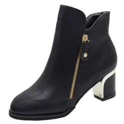 WMNS Dual Leather Zipper Access Metal Trim Mid-High Heel Boots