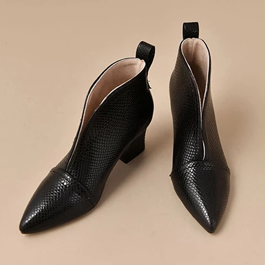WMNS Slip-On Pointed Toe Reptile Leather Mid-High Heel Boots 3 WMNS Slip-On Pointed Toe Reptile Leather Mid-High Heel Boots