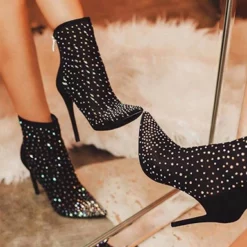 WMNS Gemstone Crusted Pointed Toe Stiletto High Heel Boots