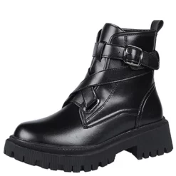 WMNS Crisscross Wrap Strap Boots - Rubber Sole Treaded Mid High Heel