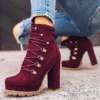 WMNS Chunky High Heel Leather Hiking Boots With D-Ring Eyelets 2 WMNS Chunky High Heel Leather Hiking Boots With D-Ring Eyelets -SHOE TALK SELECTION 1 55