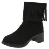 WMNS Fringe Accent Suede Boots - Chunky Mid-High Heel