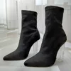 WMNS Fashionable Clear Wide Chunky High Heel Pull On Boots -SHOE TALK SELECTION 1 77
