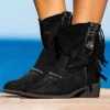 WMNS Tassel Accent Slip On Boots - Chunky Mid High Heel -SHOE TALK SELECTION 1 78