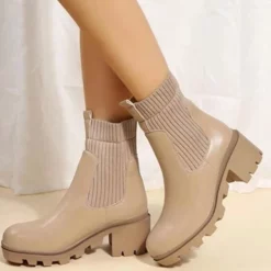 WMNS High Platform Heel Boots - Elastic Sock Inserts