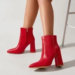 WMNS Chunky High Heel Boots - Inside Zipper / Pointed Toes