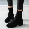 WMNS Suede High Top Cord Lace Boots With Zipper - Platform Low Heel -SHOE TALK SELECTION 1 96