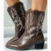 WMNS Western Style Embroidered Slip On Boots - Chunky Mid High Heel -SHOE TALK SELECTION 1 99