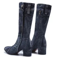 WMNS Torn Effect Denim Cover Pointed Toe Boots - Mid High Heel 7 WMNS Torn Effect Denim Cover Pointed Toe Boots - Mid High Heel -SHOE TALK SELECTION 2 29