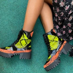 WMNS Reptile Leather Accent Boots - Rubber Sole Riser / Mid High Heel -SHOE TALK SELECTION 2 61