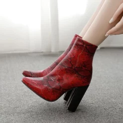 WMNS Chunky High Heel Boots With Zipper - Reptile Print -SHOE TALK SELECTION 3 11