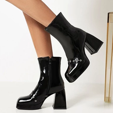 WMNS Rivet Strap Accent Zipper Platform Boots - High Chunky Heel 5 WMNS Rivet Strap Accent Zipper Platform Boots - High Chunky Heel - Image 3