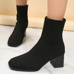 WMNS Square Mid-High Heel Sock Boots - Almond Toe -SHOE TALK SELECTION 3 24