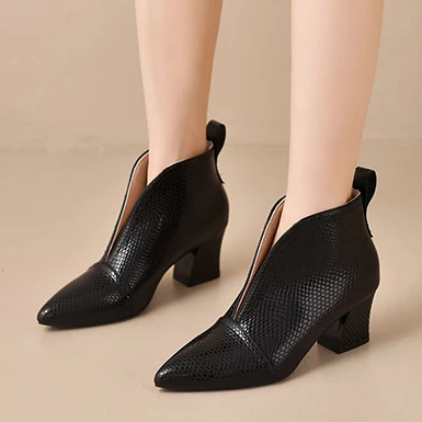 WMNS Slip-On Pointed Toe Reptile Leather Mid-High Heel Boots 5 WMNS Slip-On Pointed Toe Reptile Leather Mid-High Heel Boots - Image 3