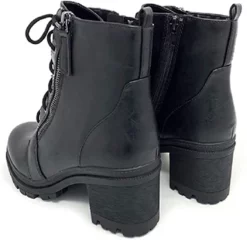 WMNS Double Zipper And Lace Front Leather Boots - Chunky Mid High Heel -SHOE TALK SELECTION 3 33