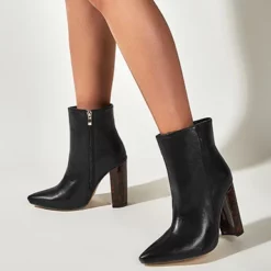 WMNS Pointed Toe Grain Leather Chunky High Heel Boots -SHOE TALK SELECTION 3 37