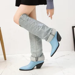 WMNS Denim Accent High Boots - Pointed Toes / Mid Heel 10 WMNS Denim Accent High Boots - Pointed Toes / Mid Heel -SHOE TALK SELECTION 3 39