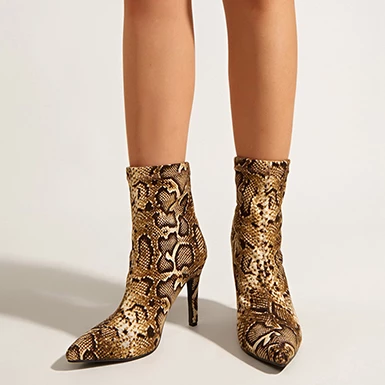 WMNS Snake Skin Boots - High Stiletto Heel / Pointed Toes 5 WMNS Snake Skin Boots - High Stiletto Heel / Pointed Toes - Image 3