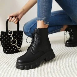 WMNS Combat Style Leather Mid-High Heel Leather Boots - Rubber Soles 9 WMNS Combat Style Leather Mid-High Heel Leather Boots - Rubber Soles -SHOE TALK SELECTION 3 57
