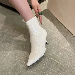 WMNS Full Zipper Reptile Leather Pointed Toe Mid-High Peg Heel Boots -SHOE TALK SELECTION 3 61