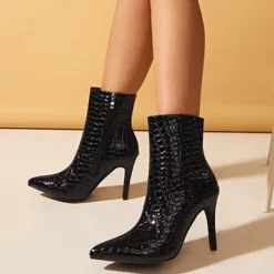 WMNS Stiletto High Heel Zipper Closure Pointed Toe Reptile Leather Boots -SHOE TALK SELECTION 3 68