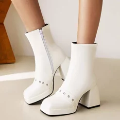 WMNS Rivet Strap Accent Zipper Platform Boots - High Chunky Heel 11 WMNS Rivet Strap Accent Zipper Platform Boots - High Chunky Heel -SHOE TALK SELECTION 4 15