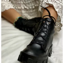 WMNS Finished Leather Ankle Boots - Lace Front / Mid High Heel 9 WMNS Finished Leather Ankle Boots - Lace Front / Mid High Heel -SHOE TALK SELECTION 4