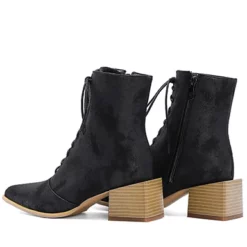 WMNS Square Block Mid-High Heel Pointed Toe Cord Laced Boots -SHOE TALK SELECTION 4 35