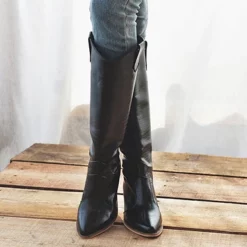 WMNS Pointed Toe High Boots - Mid Heel And Straps -SHOE TALK SELECTION 4 40