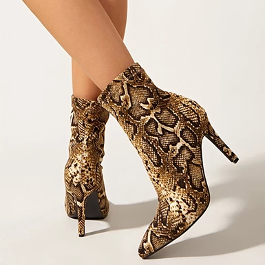WMNS Snake Skin Boots - High Stiletto Heel / Pointed Toes 6 WMNS Snake Skin Boots - High Stiletto Heel / Pointed Toes - Image 4