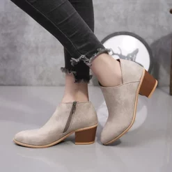 WMNS Soft Leather Wrap Style Ankle Boots - Inside Zipper / Mid-High Heel -SHOE TALK SELECTION 4 42