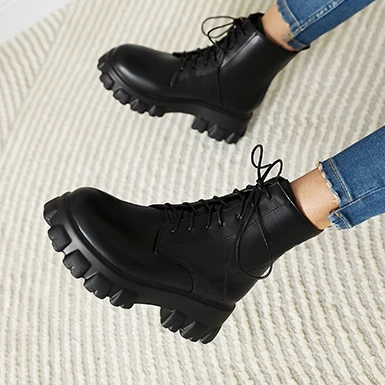 WMNS Combat Style Leather Mid-High Heel Leather Boots - Rubber Soles 6 WMNS Combat Style Leather Mid-High Heel Leather Boots - Rubber Soles - Image 4