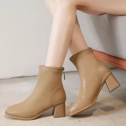 WMNS Finished Leather Chunky Pedestal Mid-High Heel Almond Toe Boots -SHOE TALK SELECTION 4 49