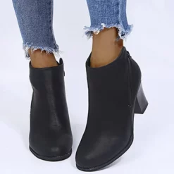 WMNS Double Zipper Rough Leather Boots - Stacked Wood High Heel -SHOE TALK SELECTION 4 52