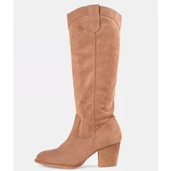 WMNS Relaxed Fit Rough Grain Leather Boots - Stacked Mid High Heel -SHOE TALK SELECTION 4 9