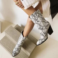WMNS Reptile Leather Boots - Pointed Toes / Wooden High Heel -SHOE TALK SELECTION 5 14