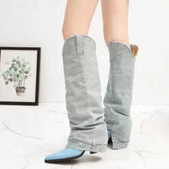 WMNS Denim Accent High Boots - Pointed Toes / Mid Heel 12 WMNS Denim Accent High Boots - Pointed Toes / Mid Heel -SHOE TALK SELECTION 5 17