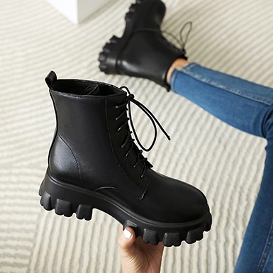 WMNS Combat Style Leather Mid-High Heel Leather Boots - Rubber Soles 7 WMNS Combat Style Leather Mid-High Heel Leather Boots - Rubber Soles - Image 5