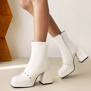 WMNS Rivet Strap Accent Zipper Platform Boots - High Chunky Heel 7 WMNS Rivet Strap Accent Zipper Platform Boots - High Chunky Heel - Image 5