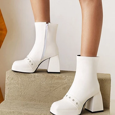 WMNS Rivet Strap Accent Zipper Platform Boots - High Chunky Heel 8 WMNS Rivet Strap Accent Zipper Platform Boots - High Chunky Heel - Image 6
