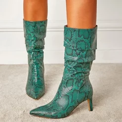 WMNS Reptile Leather Mid High Stiletto Heel Sag Boots - Pointed Toes -SHOE TALK SELECTION 6 4