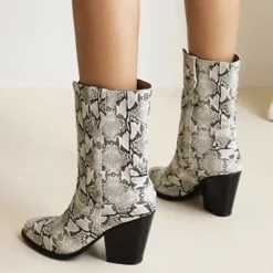 WMNS Reptile Leather Boots - Pointed Toes / Wooden High Heel -SHOE TALK SELECTION 6 6